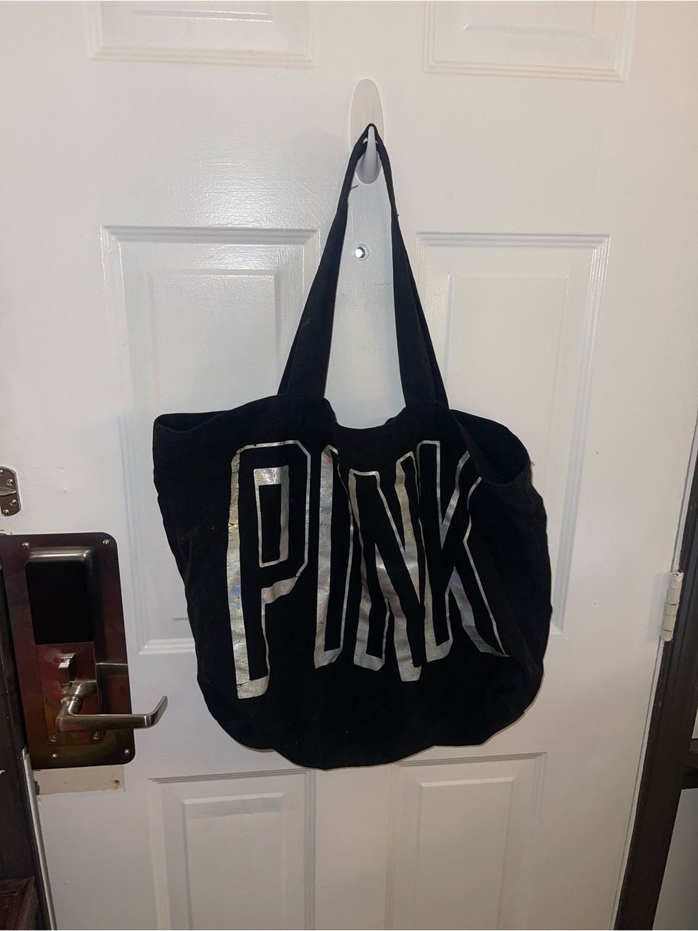PINK Victoria's Secret Black Tote Bag with Silver Lettering